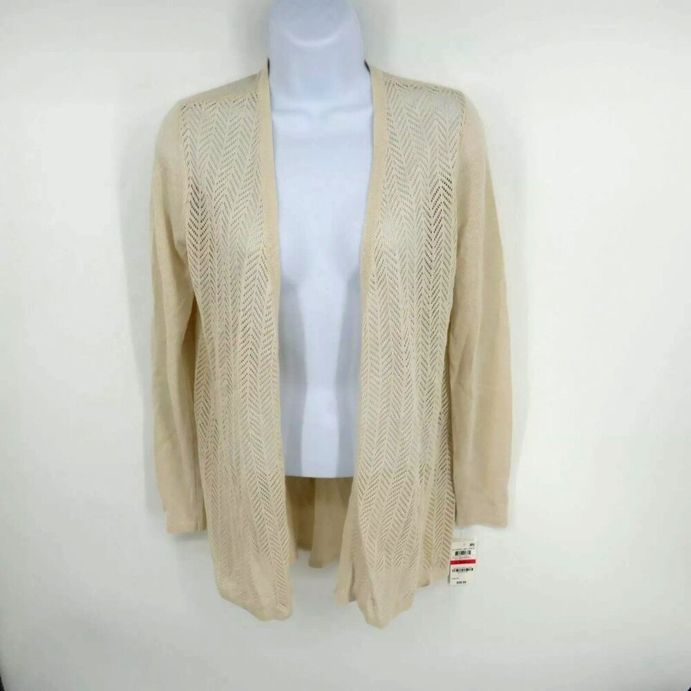Charter Club XS Beige Open Front Cardigan Sweater Pockets NWT $59.50